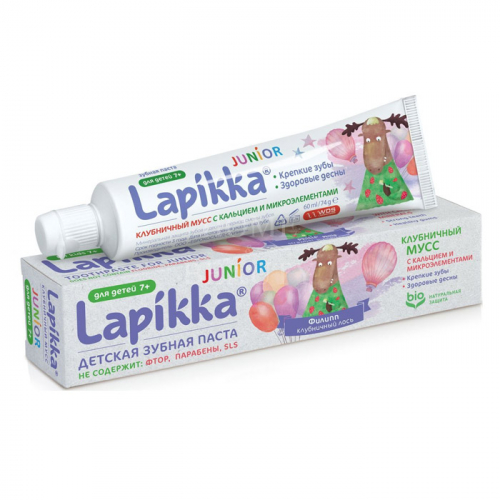 LAPIKKA KIDS Зубная паста с кальцием, Земляничный десерт, 3+, 45 г