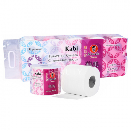 MANEKI Kabi 3-х слойная туалетная бумага, 280 л., 39.2 м, гладкая, белая с ароматом Ириса