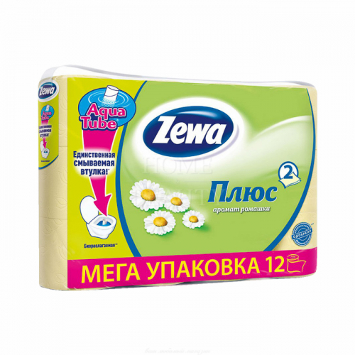 ZEWA Плюс Бумага туалетная 2-х слойная с ароматом Ромашки 12 шт
