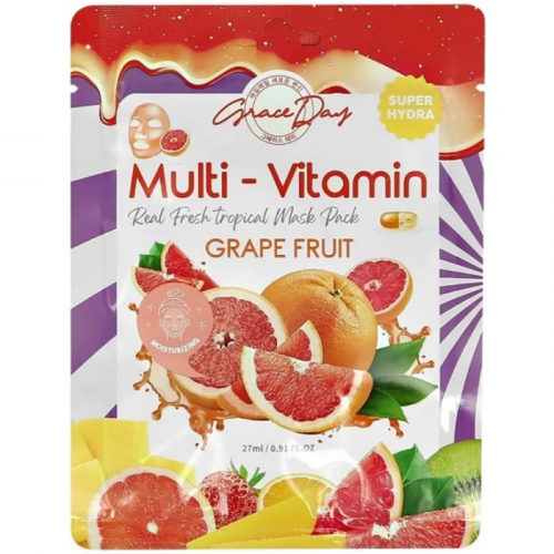 Тканевая маска для лица с поливитаминами и экстрактом Грейпфрут MULTI-VITAMIN Grape Fruit, GRACE DAY, 27 мл