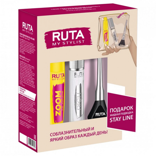 Подарочный набор, RUTA (Тушь Zoom Volume + Блеск для губ Rich Gloss 01 + Жидкая подводка)