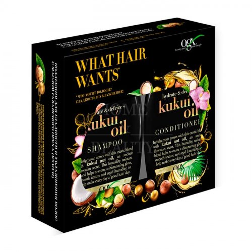 OGX Подарочный набор "Kukui oil" шампунь и кондиционер для увлажнения и гладкости  волос с маслом гавайского ореха (кукуи), 2х385 мл