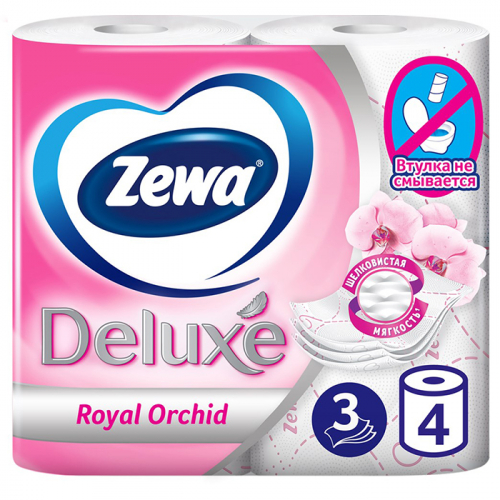 Туалетная бумага Deluxe 3 слоя Орхидея, ZEWA, 4 шт