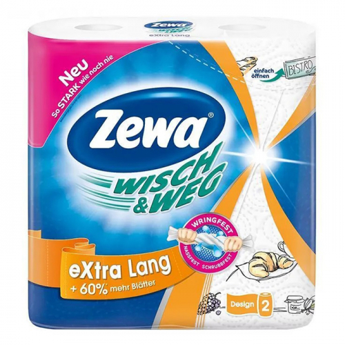 Полотенце бумажное, кухонное 2-слойное Wish&Weg 1\2 листа, ZEWA, 2 шт