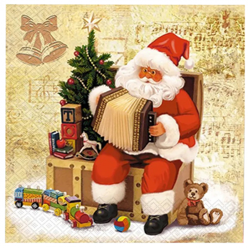 Салфетки трехслойные "Музыкальный Дед мороз" 20 шт, BULGAREE GREEN, 33х33 см