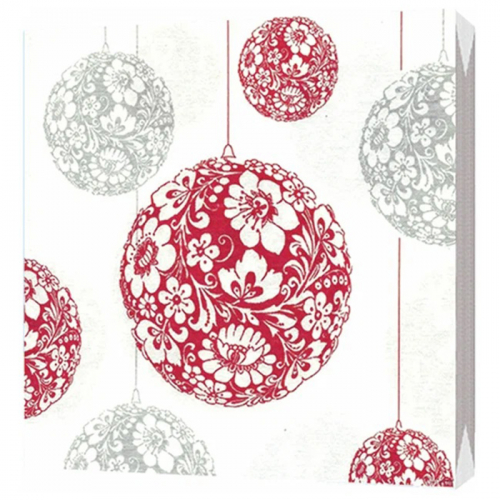 Салфетки трехслойные "Новогодние шары красные" 20 шт, BULGAREE GREEN, 33х33 см