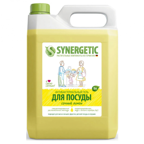 Концентрированное биоразлагаемое средство для мытья посуды Лимон SYNERGETIC 5 л