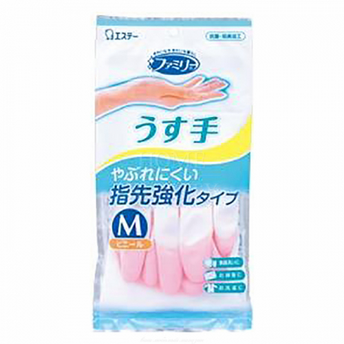 ST FAMILY Перчатки виниловые тонкие с антибактериальным эффектом размер M (розовые), мягкая упаковка 1 пара