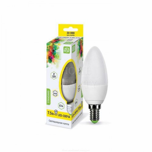 ASD Лампа светодиодная Свеча C37 E14 7.5W 3000К 104x37 пластик/алюминий standard 3924