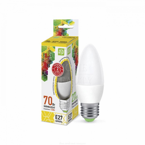 ASD Лампа светодиодная Свеча C37 E27 7.5W 3000К 104x37 пластик/алюм standard 3948