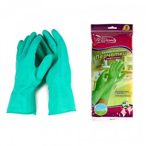 Хозяйственные латексные перчатки c хлопковым напылением зеленые ICE-LIZARD размер L 