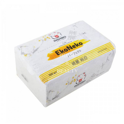 INSHIRO Салфетки EkoNeko 2-х слойные в мягкой упаковке белые (желт. уп) 150 шт