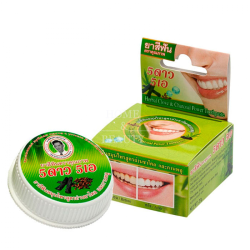 5 STAR Cosmetic Отбеливающая зубная паста, травяная, с экстрактом угля Бамбука, 25 гр.
