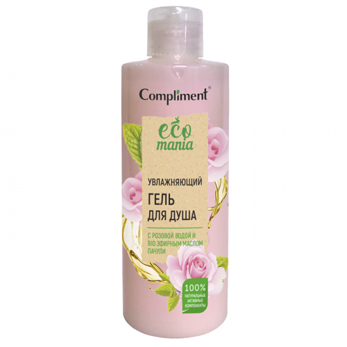 Гель для душа Ecomania Увлажняющий Розовая вода Bio эфирное масло Пачули, COMPLIMENT, 400 мл