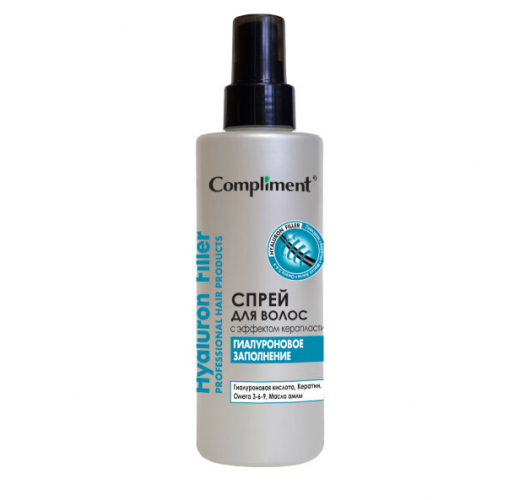  Спрей для волос COMPLIMENT с эффектом керапластики Hyaluron Filler Гиалуроновое заполнение, 200 мл
