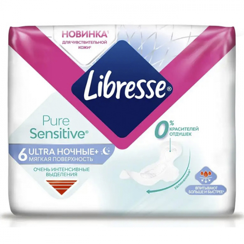 Прокладки Pure Sensitive Ultra ночные, LIBRESSE, 6 штук