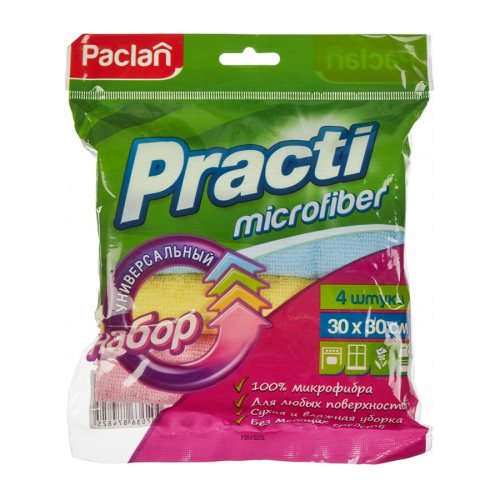 Универсальные салфетки из микрофибры PACLAN PRACTI 30*30 см 4 шт