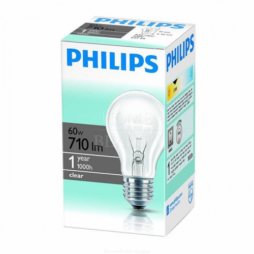 PHILIPS Лампа накаливания A55 60w E27 (прозр.)