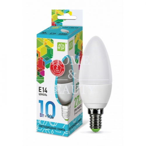 Лампа светодиодная LED-свеча-standard 10Вт 230В E14 4000К 900Лм ASD