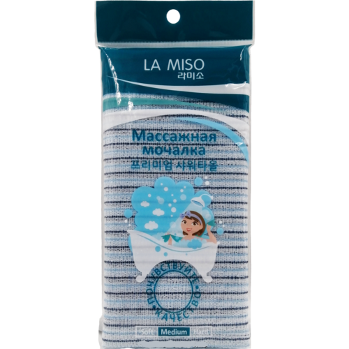Массажная мочалка голубая (медиум), LA MISO, 30х90 см