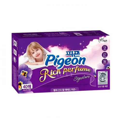 PIGEON Rich Perfume Dryer Sheet SIGNATURE Салфетки-кондиционер для сушки белья Тайны дождя 40 листов