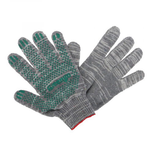 Хлопчатобумажные перчатки серые 10 класс 5 нитей ПВХ точка размер 9 GREENGO