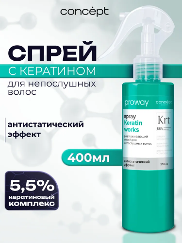  Спрей кератин. разглаживающий для непослушн. волос Concept ProWay, 200мл