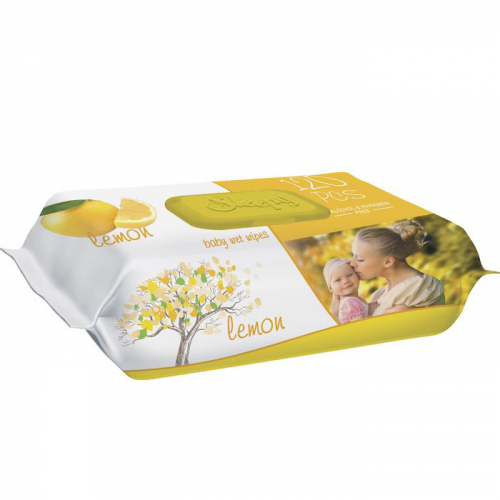 Салфетки влажные натуральные Лимон, SLEEPY, 120 шт