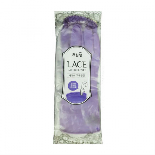 Перчатки из натурального латекса с внутренним покрытием (укороченные) фиолетовые LACE LATEX GLOVES CLEAN WRAP L 1 пара 