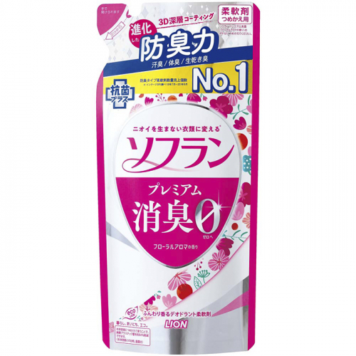 Кондиционер для белья"SOFLAN" (с длительной 3D-защитой от неприятного запаха"Premium Deodorizer Zero"-натуральный аромат роз), LION, 420 мл
