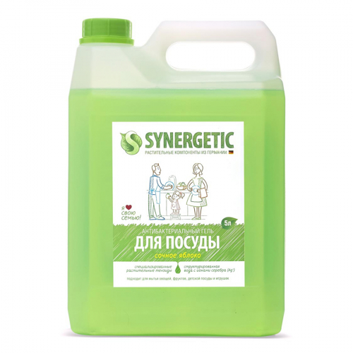 Концентрированное биоразлагаемое средство для мытья посуды Яблоко SYNERGETIC 5 л