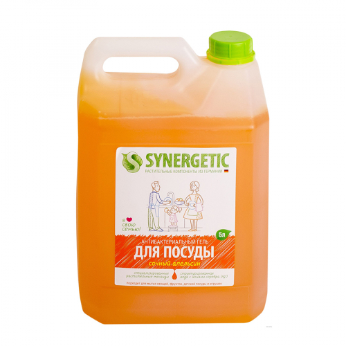 Концентрированное биоразлагаемое средство для мытья посуды Апельсин SYNERGETIC 5 л