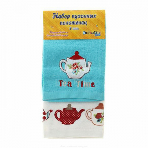 COLLORISTA Набор кухонных полотенец 2 пр. Time for tea 43*64 см - 2 шт. 100% хлопок, велюр, 290 г/м2