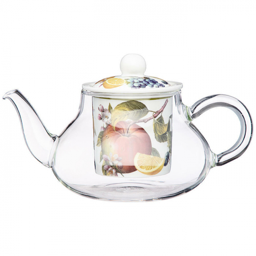 Заварочный стеклянный чайник с фарфоровым ситом "ФРУКТЫ", LEFARD, 500 мл