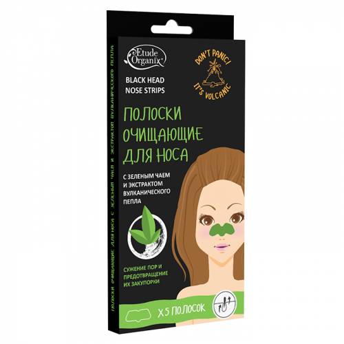 Полоски для носа с зеленым чаем и экстрактом вулканического пепла ETUDE ORGANIX, 5 шт