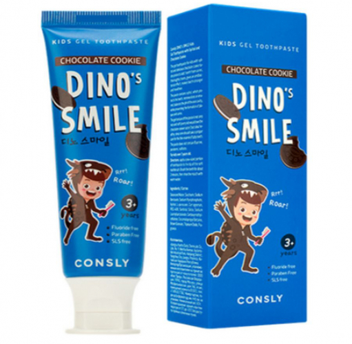 Зубная паста детская гелевая CONSLY DINO's SMILE c ксилитом и вкусом шоколадного печенья 60 гр. 