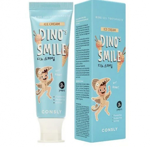 Зубная паста детская гелевая CONSLY DINO's SMILE c ксилитом и вкусом пломбира 60 гр. 