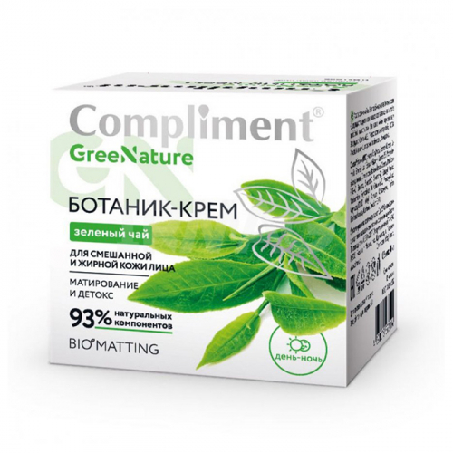 Матирующий ботаник-крем для смешанной и жирной кожи лица "Зеленый чай" Compliment GreeNature, 50 мл