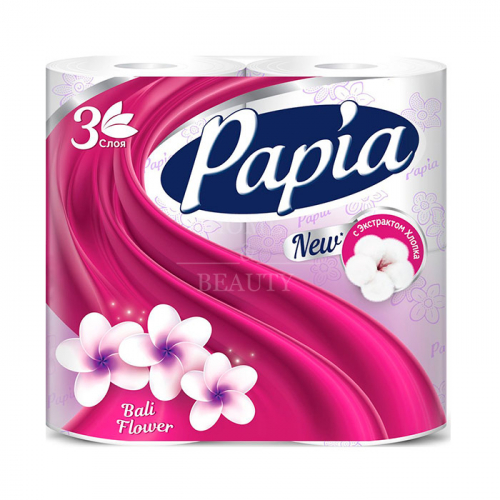 PAPIA Туалетная бумага Bali Flower ароматизированная, трехслойная, цвет: белый, 4 рулона