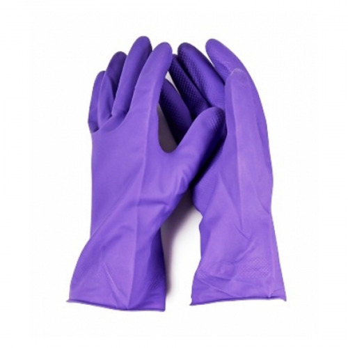 Сиреневые хозяйственные латексныеи перчатки c хлопковым напылением с ароматом фиалки ICE-LIZARD размер L