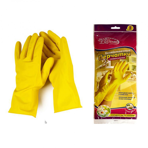 Желтые латексные хозяйственныные перчатки c хлопковым напылением с ароматом ромашки ICE-LIZARD размер L 