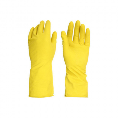 Желтые хозяйственные латексные перчатки c хлопковым напылением с ароматом ромашки ICE-LIZARD размер M