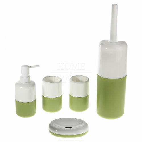 Набор для ванной "Стайл", 5 предмеов (Ерш, мыльница, дозатор, 2 стакана), зеленый 
