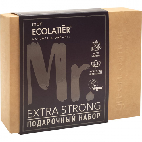 Набор подарочный EXTRA STRONG FOR MEN, ECOLATIER (гель для душа 150 мл, шампунь для волос 150 мл)