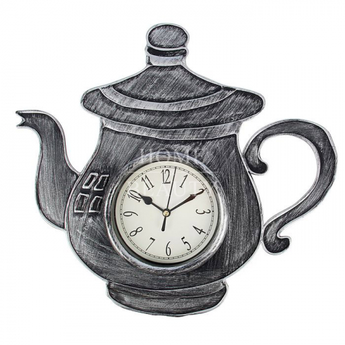 Часы настенные кухонные "Чайник с ручкой", хром с напылением, 31х33 см