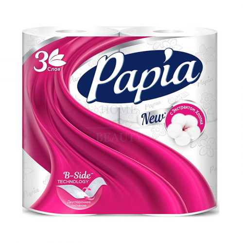 PAPIA Туалетная бумага трехслойная, цвет: белый, 4 рулона