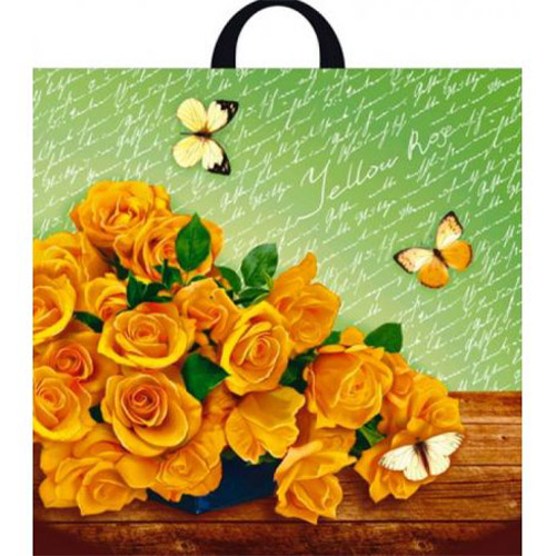 ИНТЕРПАК Пакет Желтые розы полиэтиленовый с петлевой ручкой 44х44 см (70мкм)