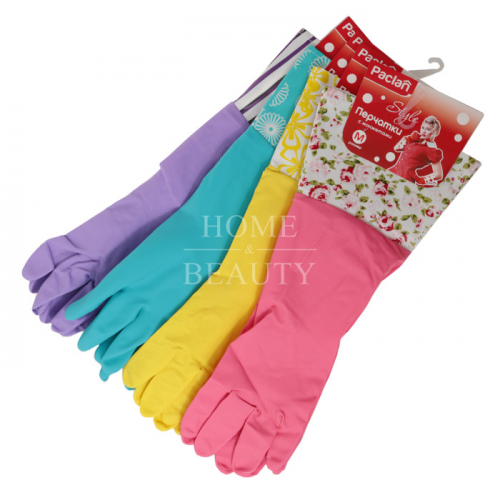 PACLAN Перчатки резиновые с манжетами, 1 пара (М), цвет микс