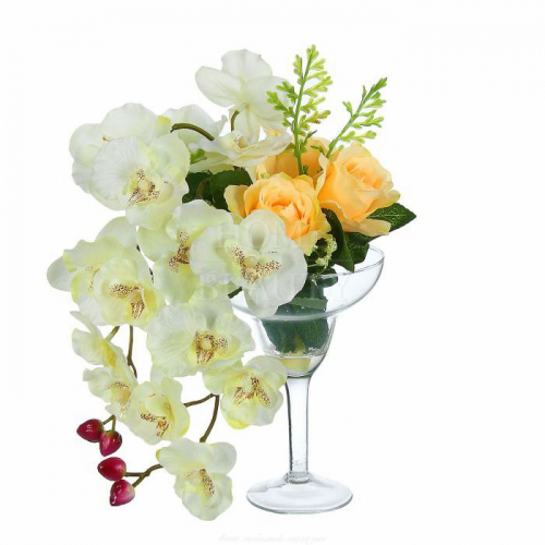 Цветочная композиция "Розы и орхидея" 24*14 см   