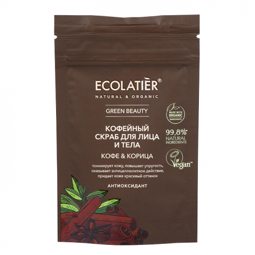 Скраб для лица и тела ORGANIC КОФЕ И КОРИЦА, ECOLATIER, 40 г